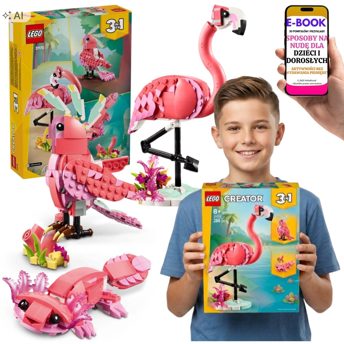 Lego Zwierzęta Aksolotl Kakadu Flaming Dla Dziecka EBOOK-3