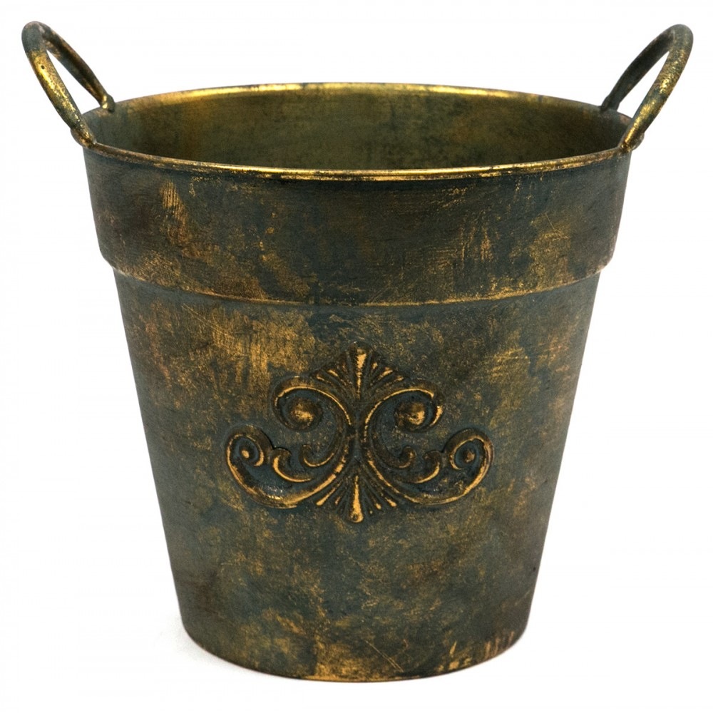 Květináč Obal Na Květináč Kovový Zlatý 26x28x24 cm S Úchyty Vintage Antický 25