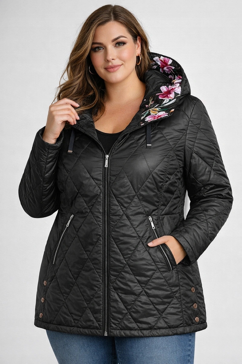 Dámská Bunda Kapuce B8215 Černá 52