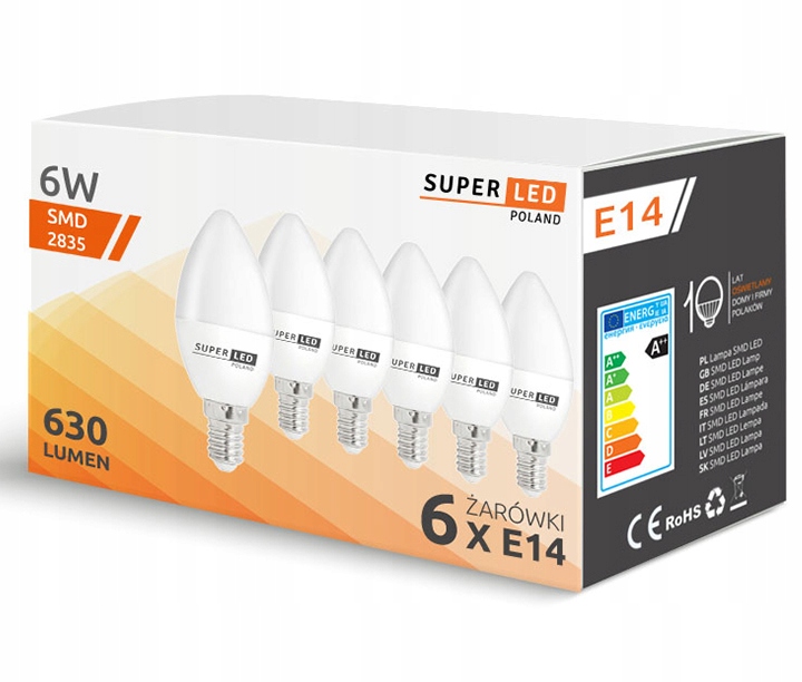 

6x Żarówka Led E14 6W SuperLED 60W świeczka