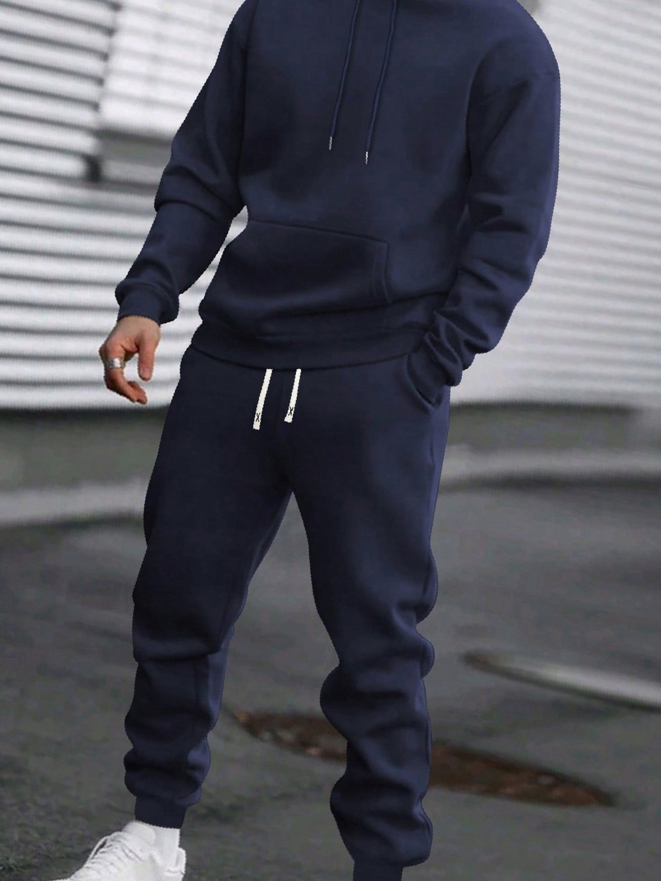 Teplákovka Pánské ležérní teplákové kalhoty Námořnická Modrá S Kapucí Mikina L