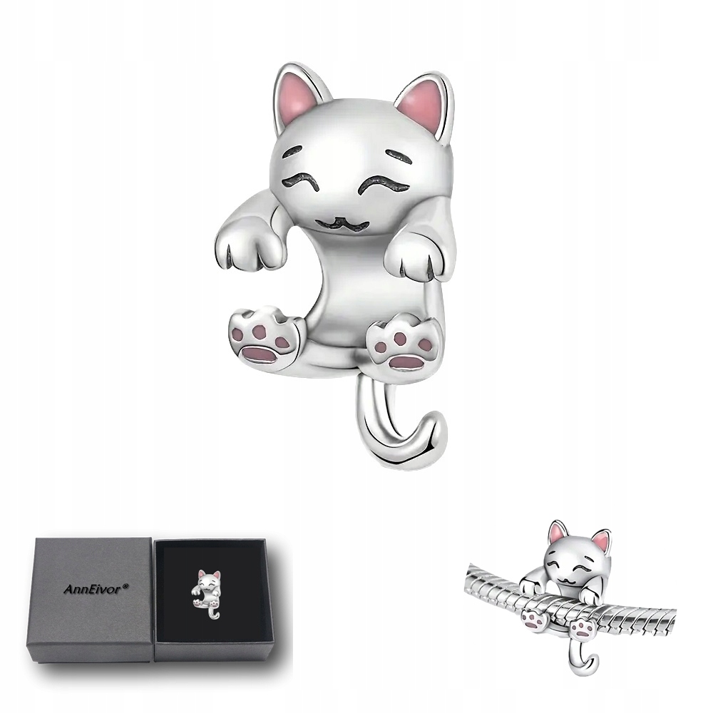 Přívěsek Charms Beads Stříbrný Kočička S925 Korálek pro Náramky