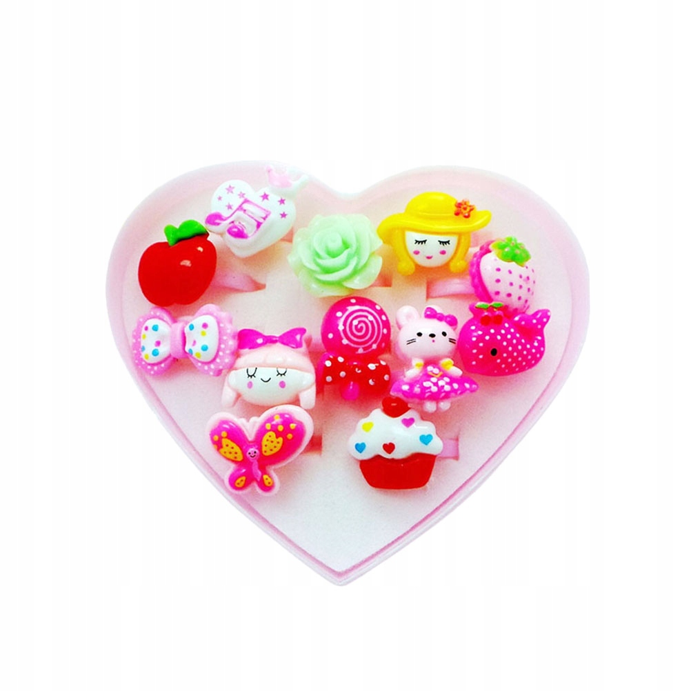 12 SZT. PIERŚCIONKI BIŻUTERIOWE DLA MAŁYCH DZIEWCZYN PIERŚCIONKI KARTONOWE