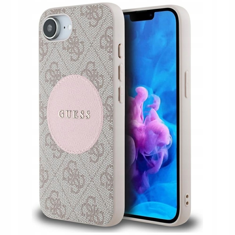 Guess 4G Circle Classic Logo MagSafe – Pouzdro pro iPhone 16e (růžové)