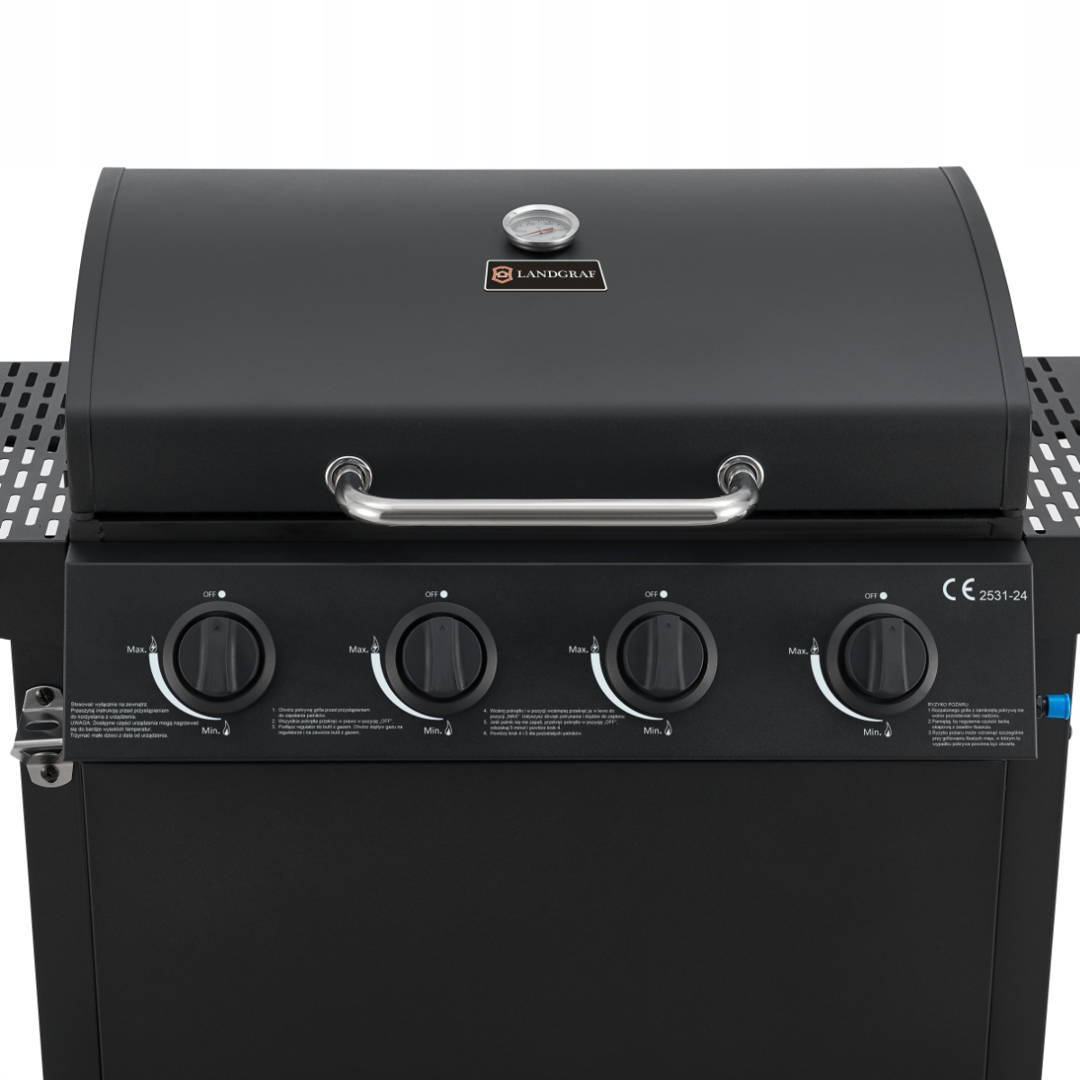 GRILL GAZOWY OGRODOWY LANDGRAF RUSZT MIEJSCE NA BUTLĘ TERMOMETR PÓŁKI Marka LANDGRAF