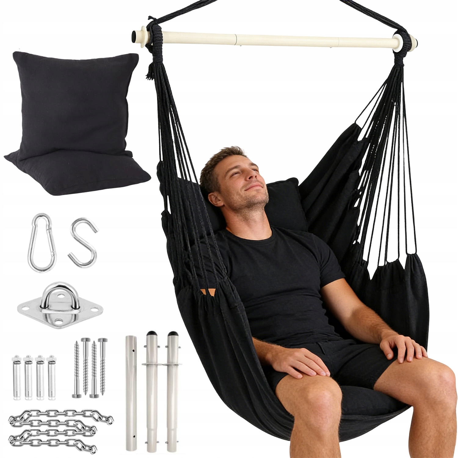 Komfortní Závěsné Křeslo Se Dvěma Polštáři A Boční Kapsou Na Balkon