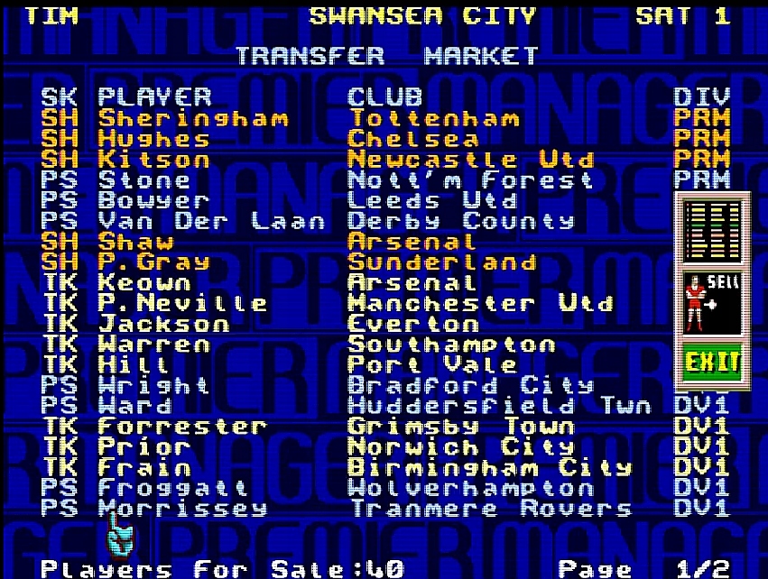 Premier Manager - gra na konsole Sega Mega Drive. Producent Gremlin Interactive