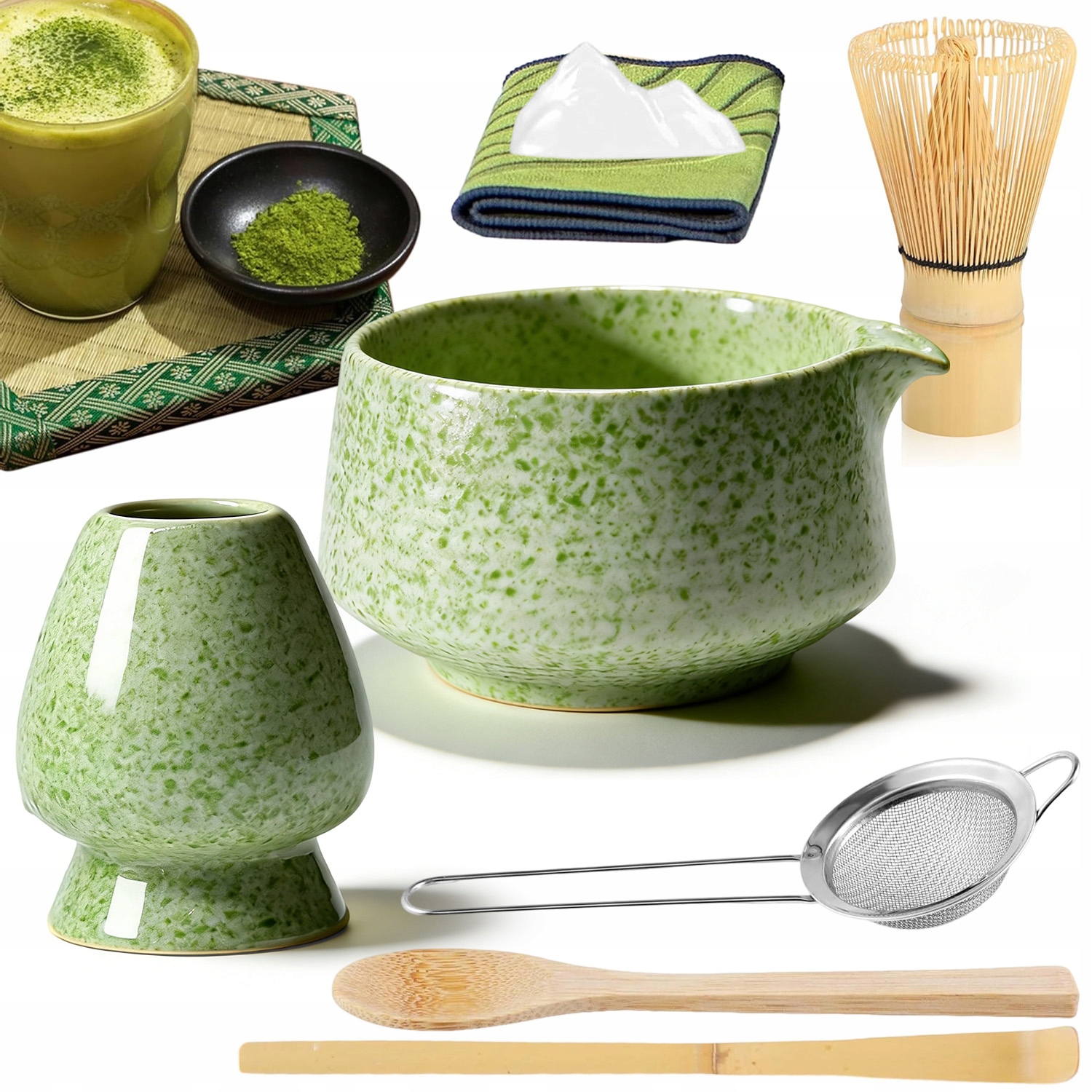 8X Bambusowy Zestaw Prezentowy Do Herbaty Matchy Chashaku Trzepaczka Łyżka