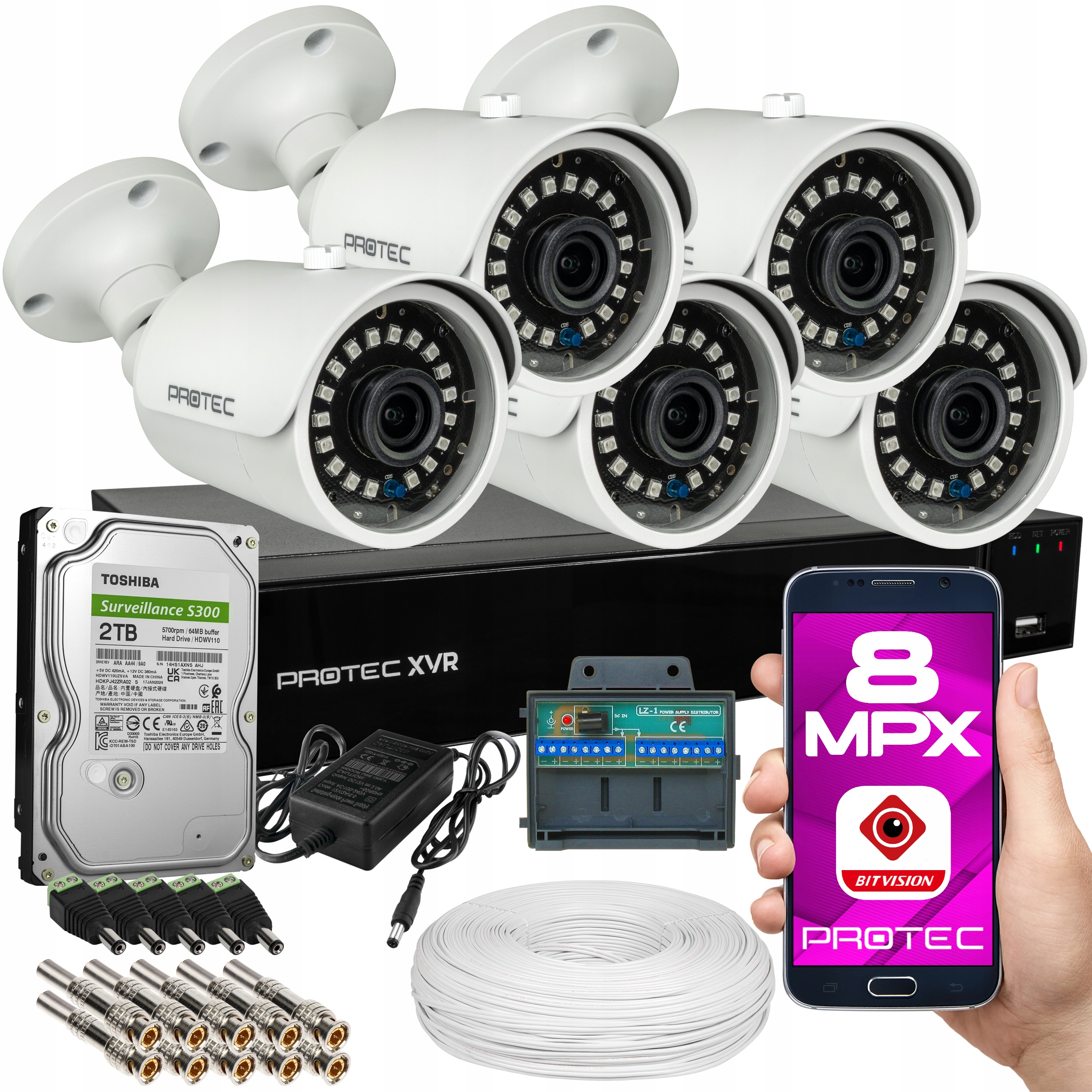 Monitorování Domu Připraveno K Montáži 5 Kamer 4K Bílé Venkovní 2TB 24/7