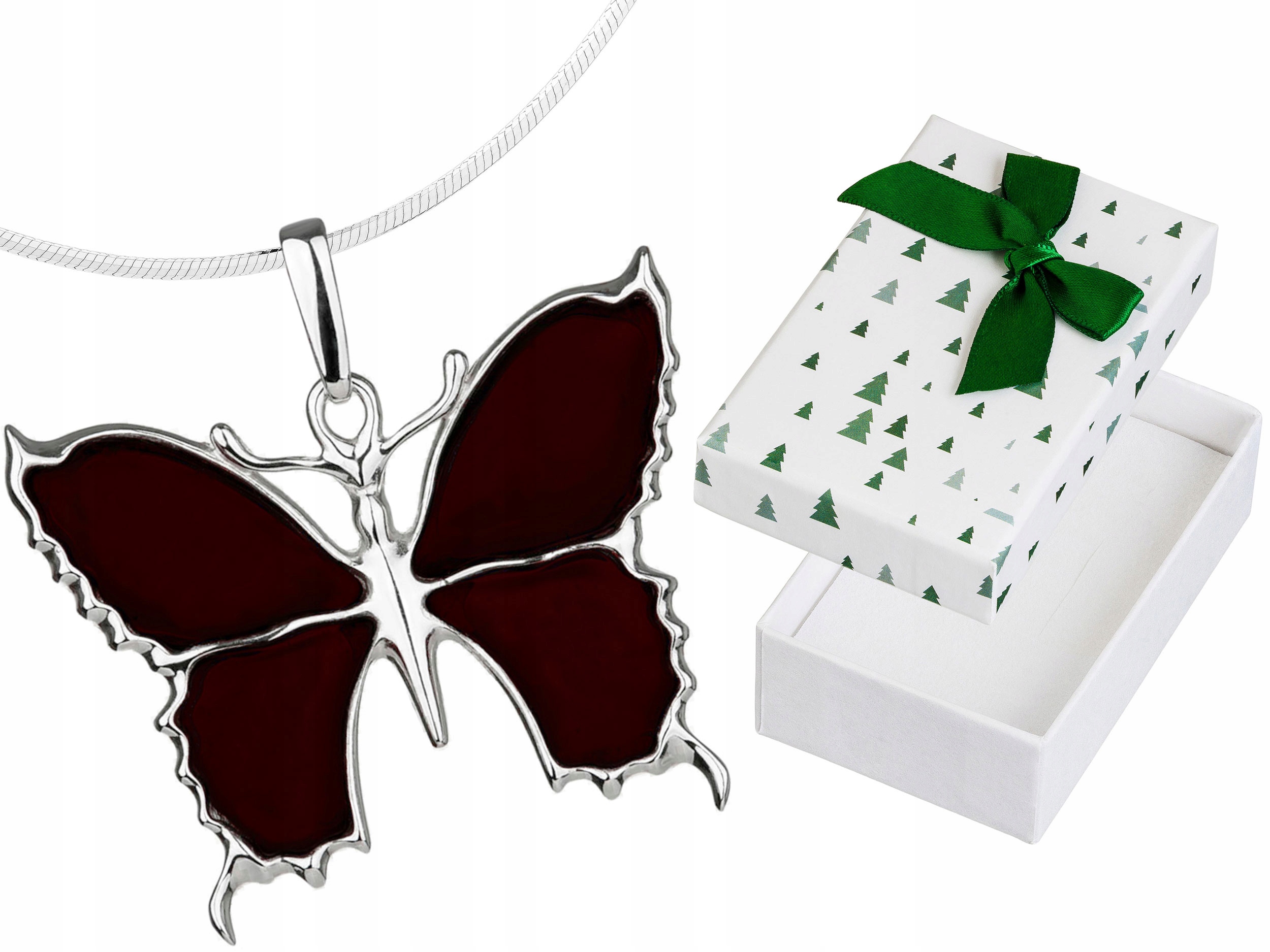 Velký stříbrný dámský náhrdelník Motýl s jantarem Stříbro Jantar Dlouhý 70