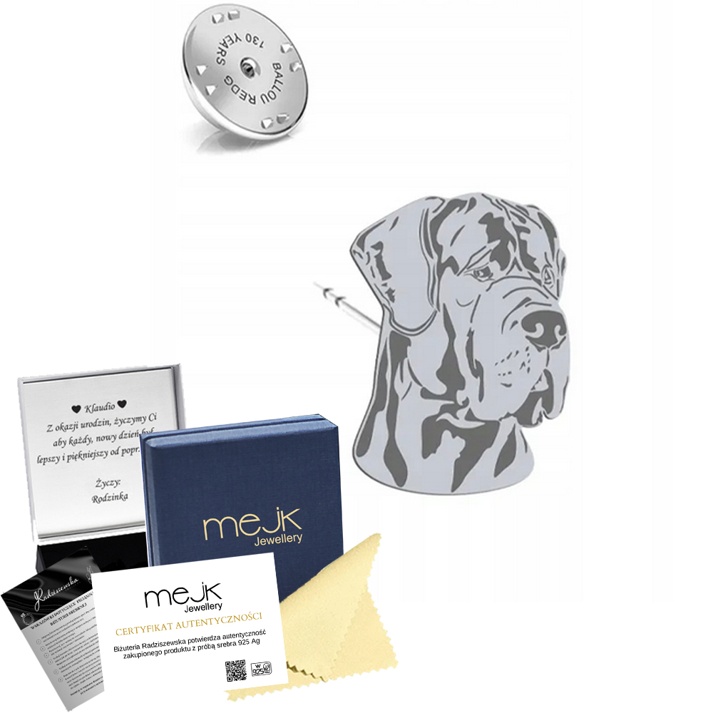 Odznak Stříbrná se psem Německý pes 925 Dárek Žena Dedikace Bonus