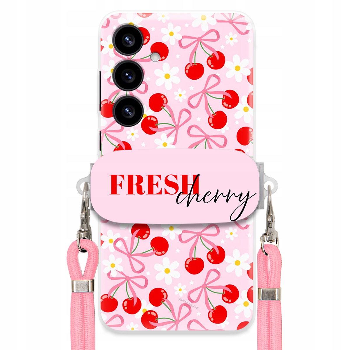 Pouzdro pro Samsung S25 Plus Case Držák Šňůrka Růžová Fresh Cherry Mašle