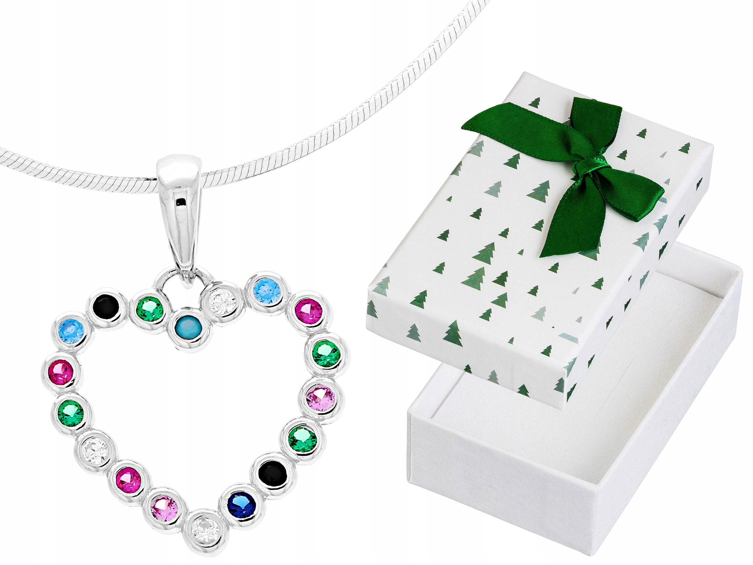Krátký Stříbrný Barevný Dámský Náhrdelník Srdce se Zirkony Choker 32 cm