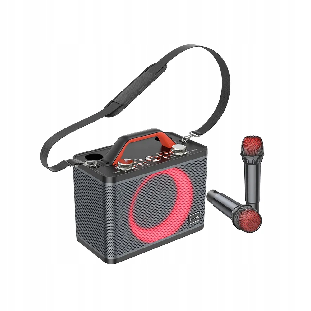 Głośnik Karaoke Bezprzewodowy + 2x mikrofon LED Kolor czarny