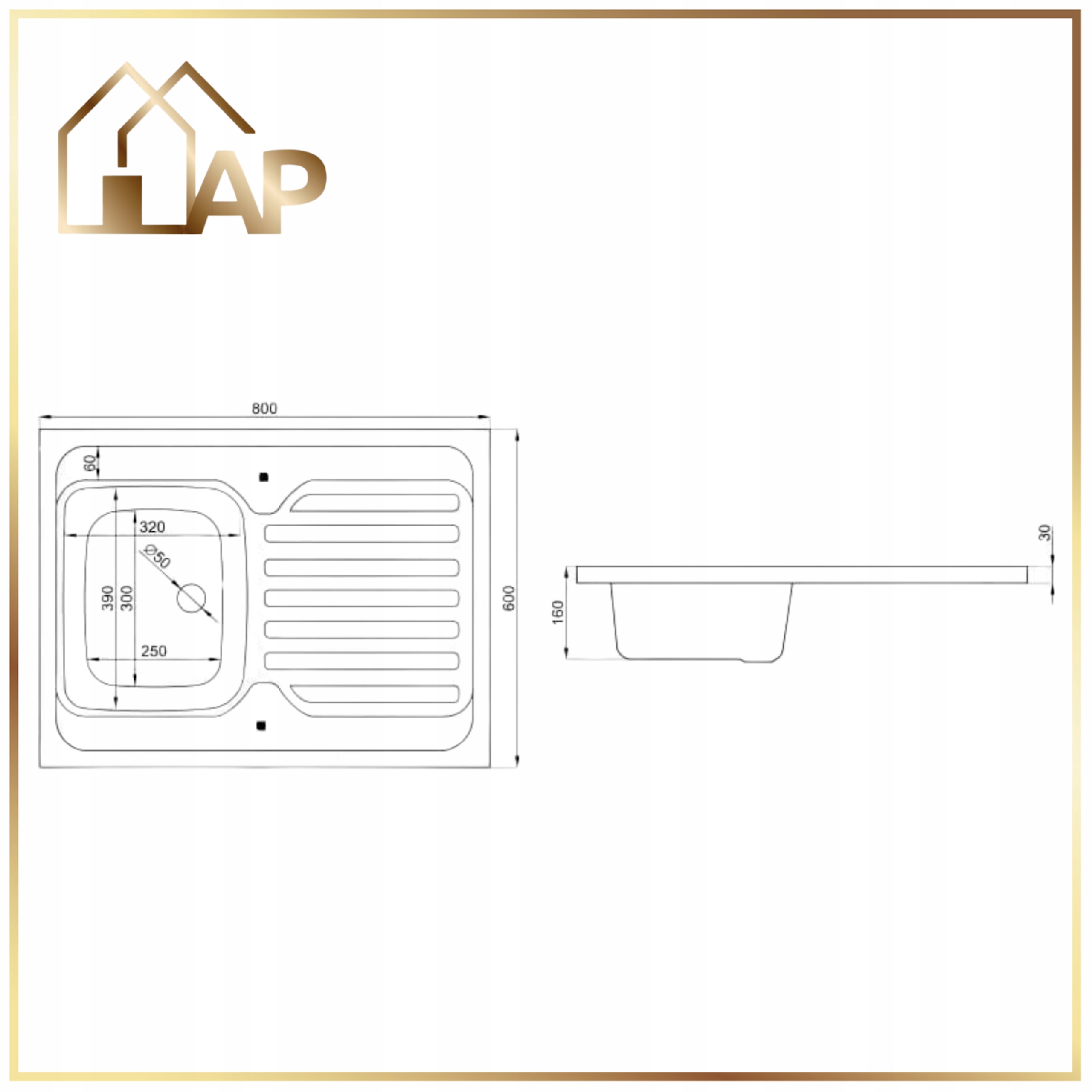 Zlewozmywak 80x60 Biały Jednokomorowy Z Otworem Nakładany Na Szafkę Syfon Kształt prostokątny