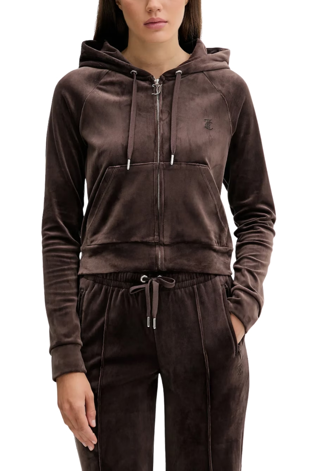Juicy Couture Čokoládová mikina Madison Outline Hoodie M