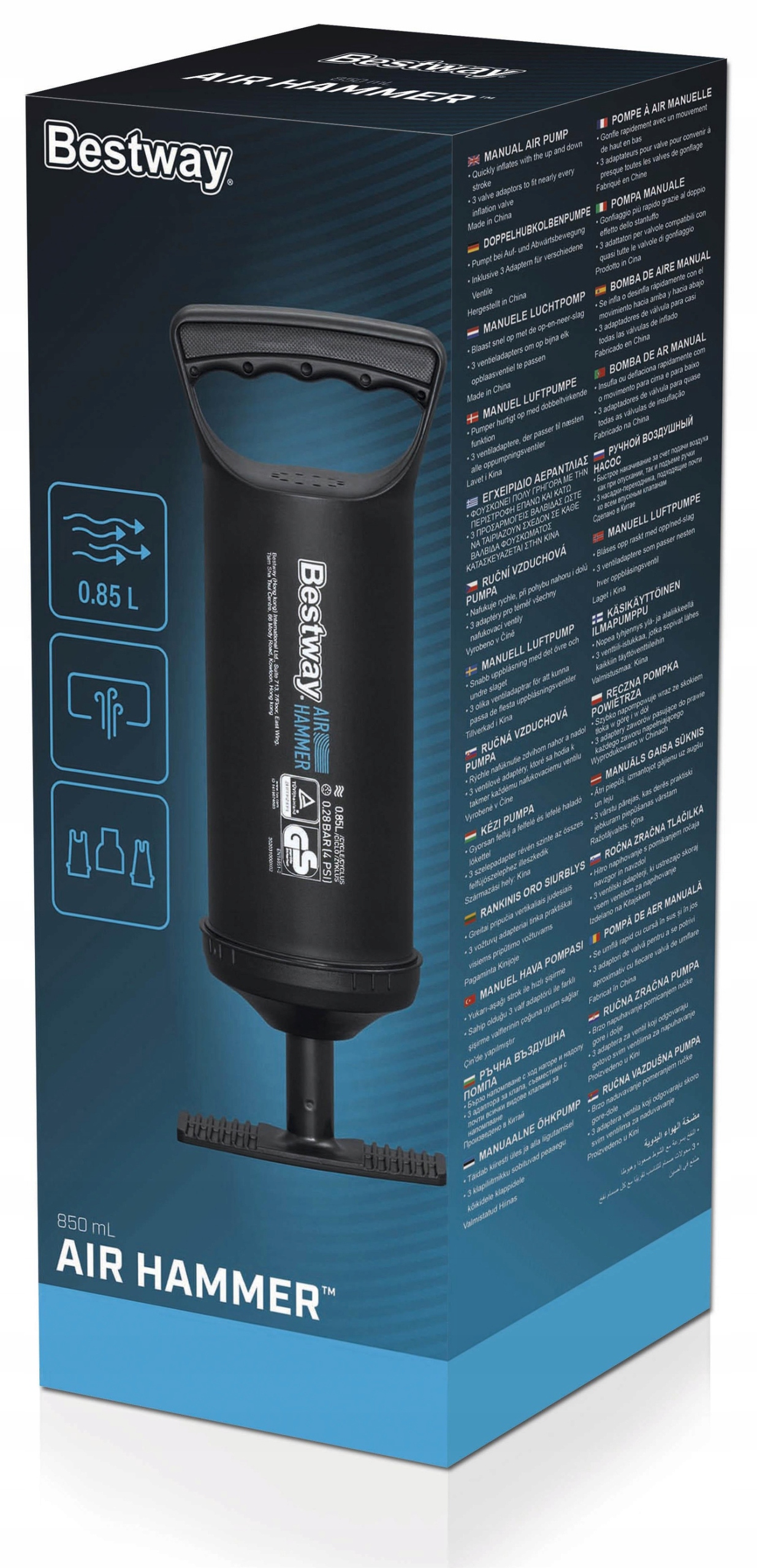 POMPKA RĘCZNA BESTWAY DO MATERACY PONTONU PIŁEK KÓŁ BASENÓW DMUCHANYCH 0,85 Moc 1 W