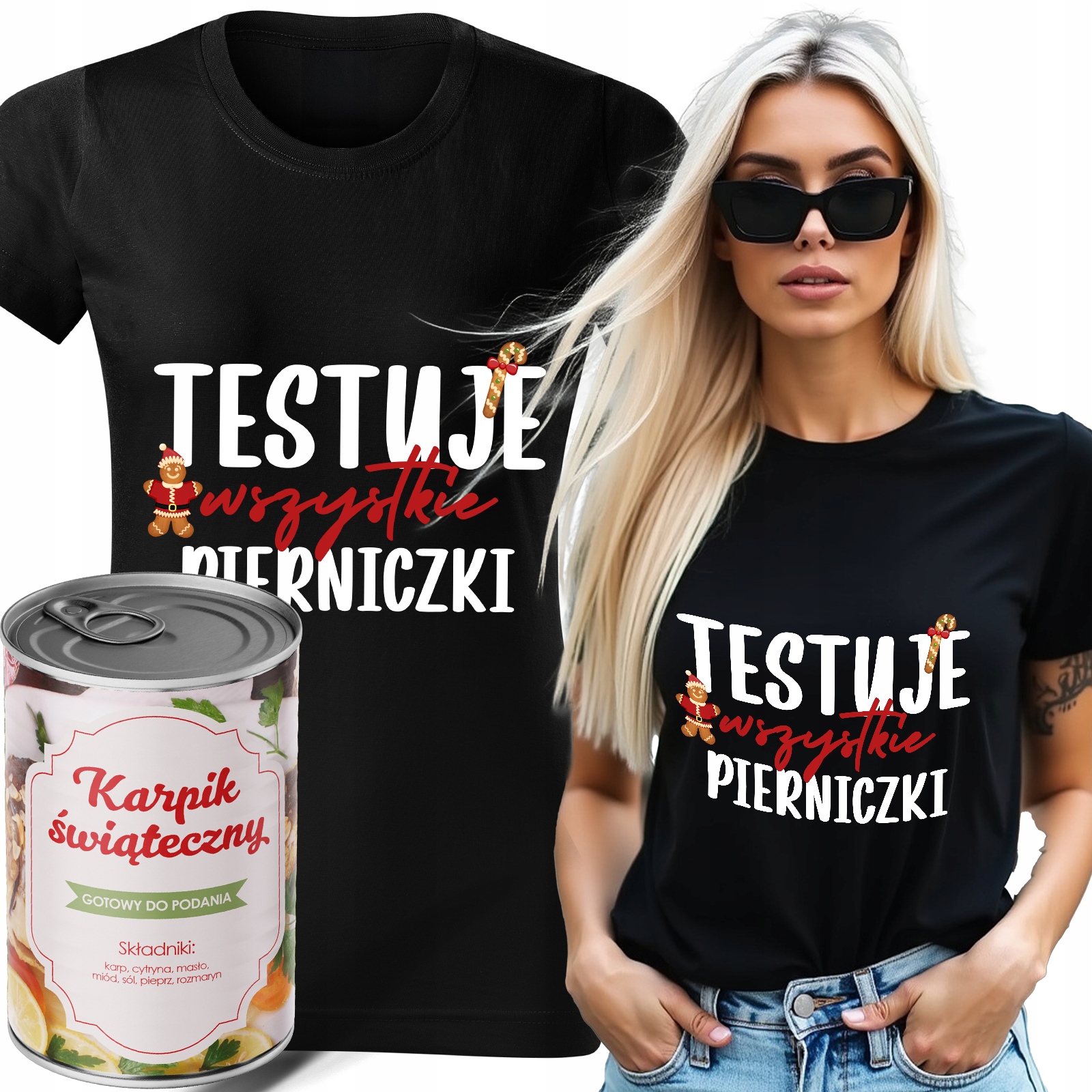 Dárek vánoční dárkový set Carpick v černé barvě, perníčky Tričko S