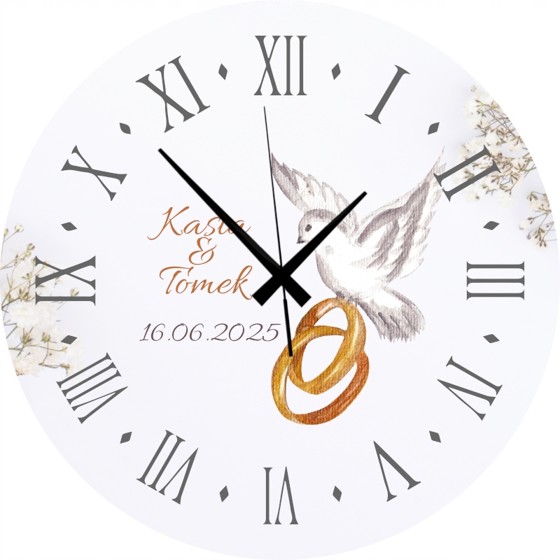 Svatební nástěnné hodiny Svatba Personalizované Jména mladého páru Datum 45 cm