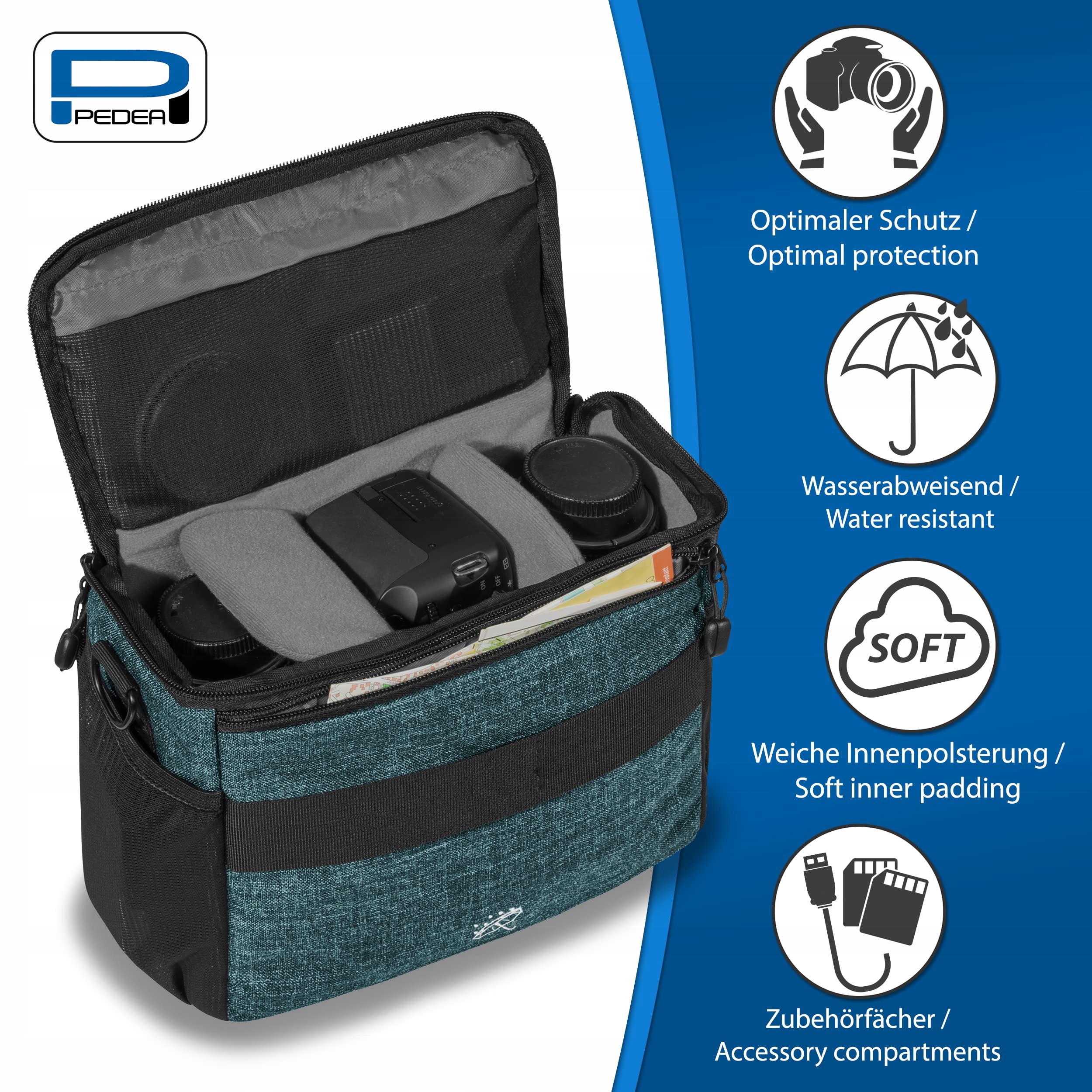 PEDEA Torba Na Aparat DSLR SLR Systemowa XL Wodoodporna Petrol — miniatura 2