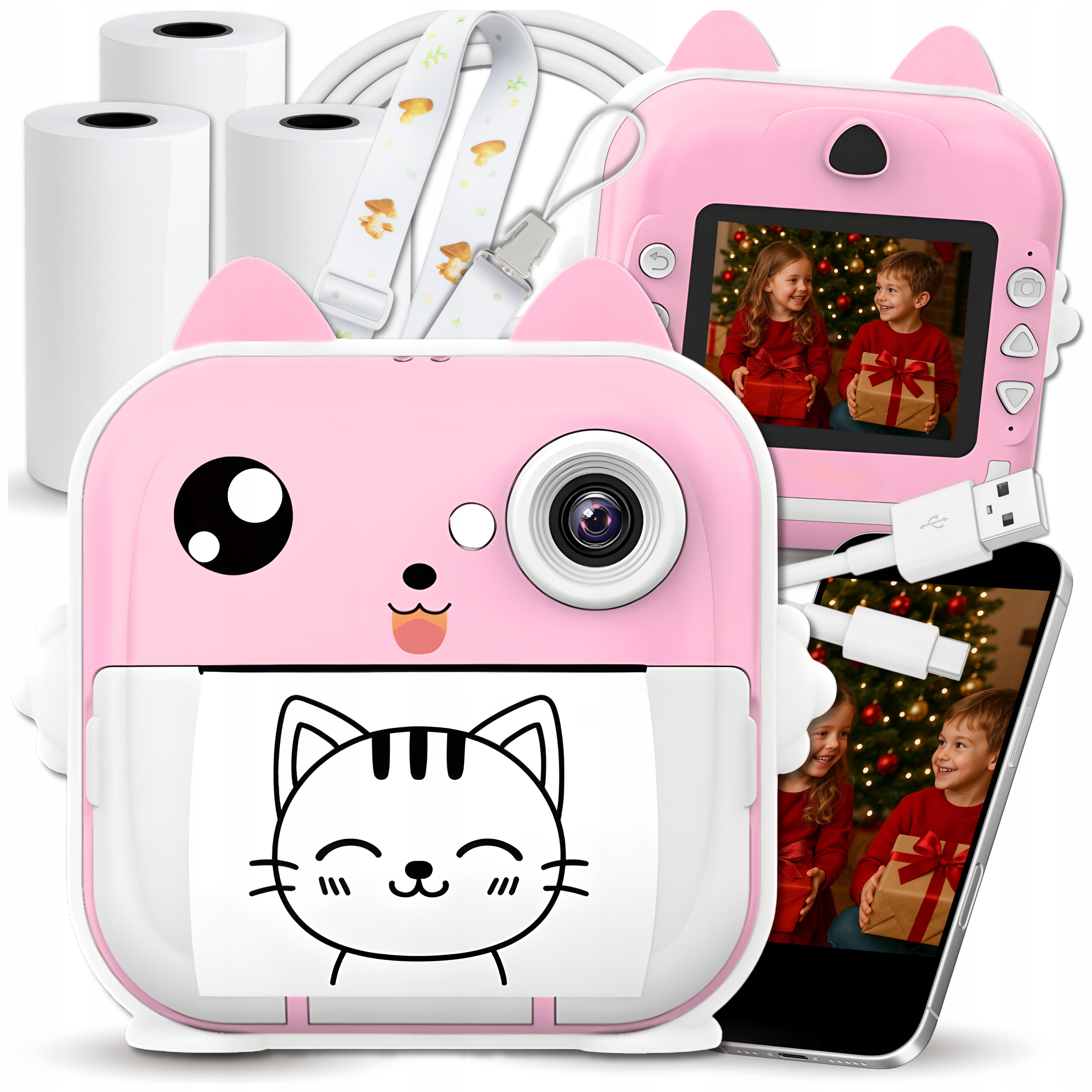 Aparat Natychmiastowy Cyfrowy Dla Dzieci Drukuś Mini Drukarka 3 Rolki