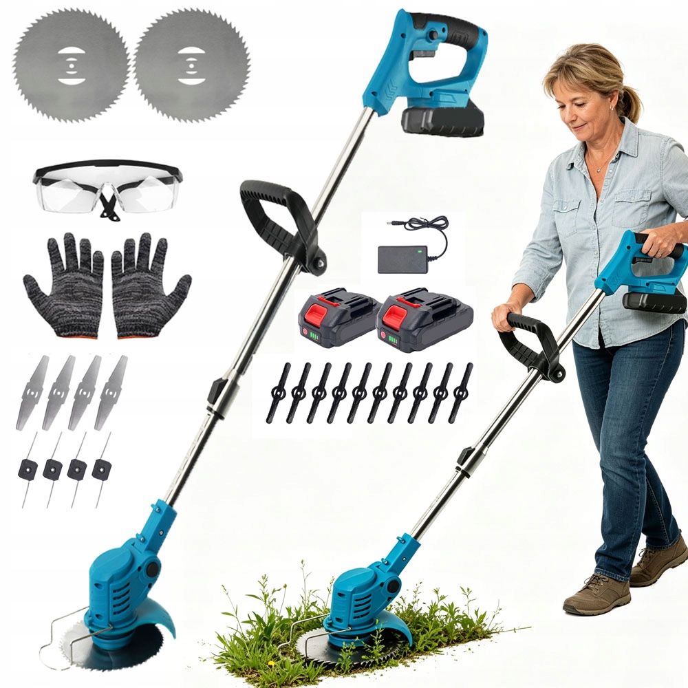 Akumulátorová křovinořezová sekačka 800W bezzásuvková 2x Aku sada nožů