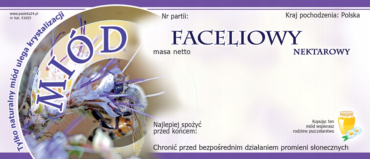 

Etykiety na Miód Faceliowy (100szt) wzór E1025