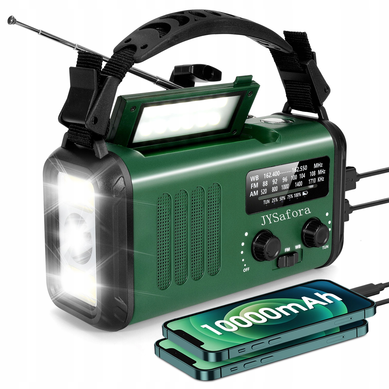 10000mAh Zielony Awaryjne radio słoneczne FM/AM Mobile Power Alarm SOS