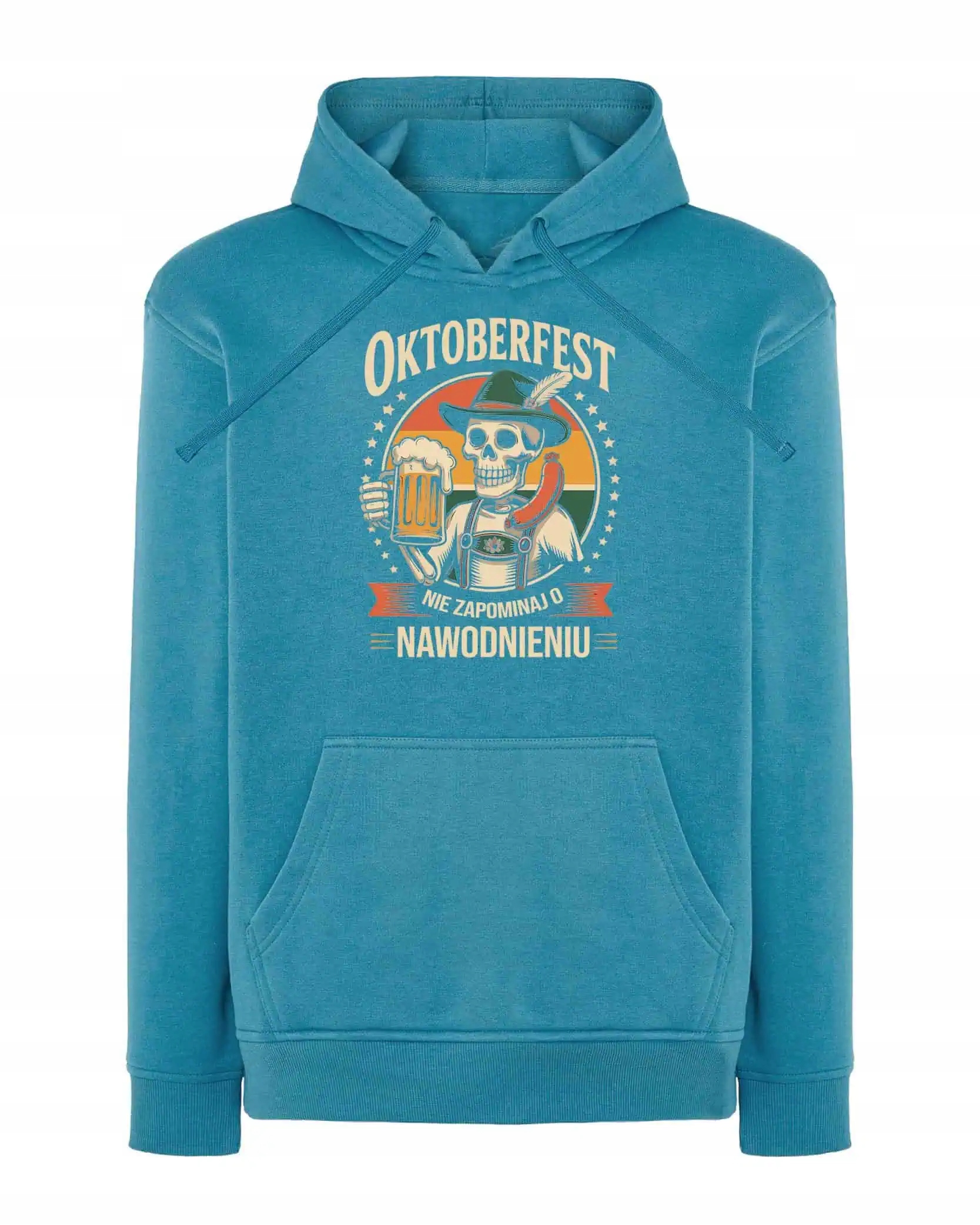 Mikina s kapucí Pivo Oktoberfest Legrační kostra Světle modrá XL