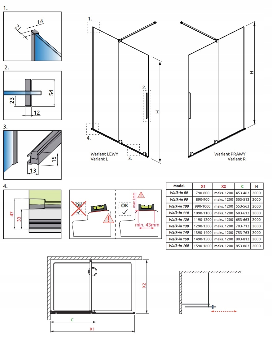 Kabina ścianka FURO Black Walk-in 90x200 Radaway EAN (GTIN) 5902738095615