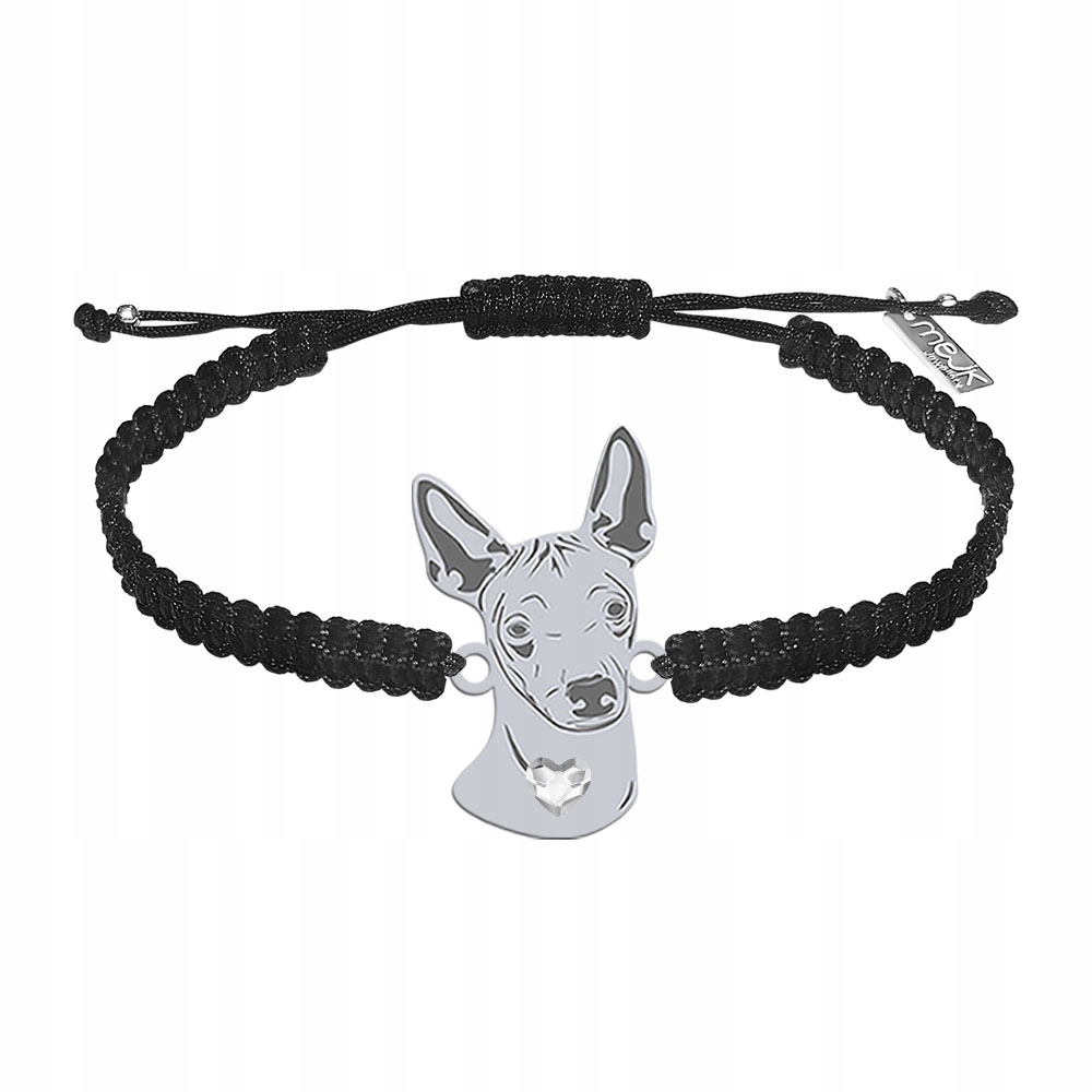 Stříbrný náramek s psem Mexican Hairless 925 Makramé Žena Gravírování