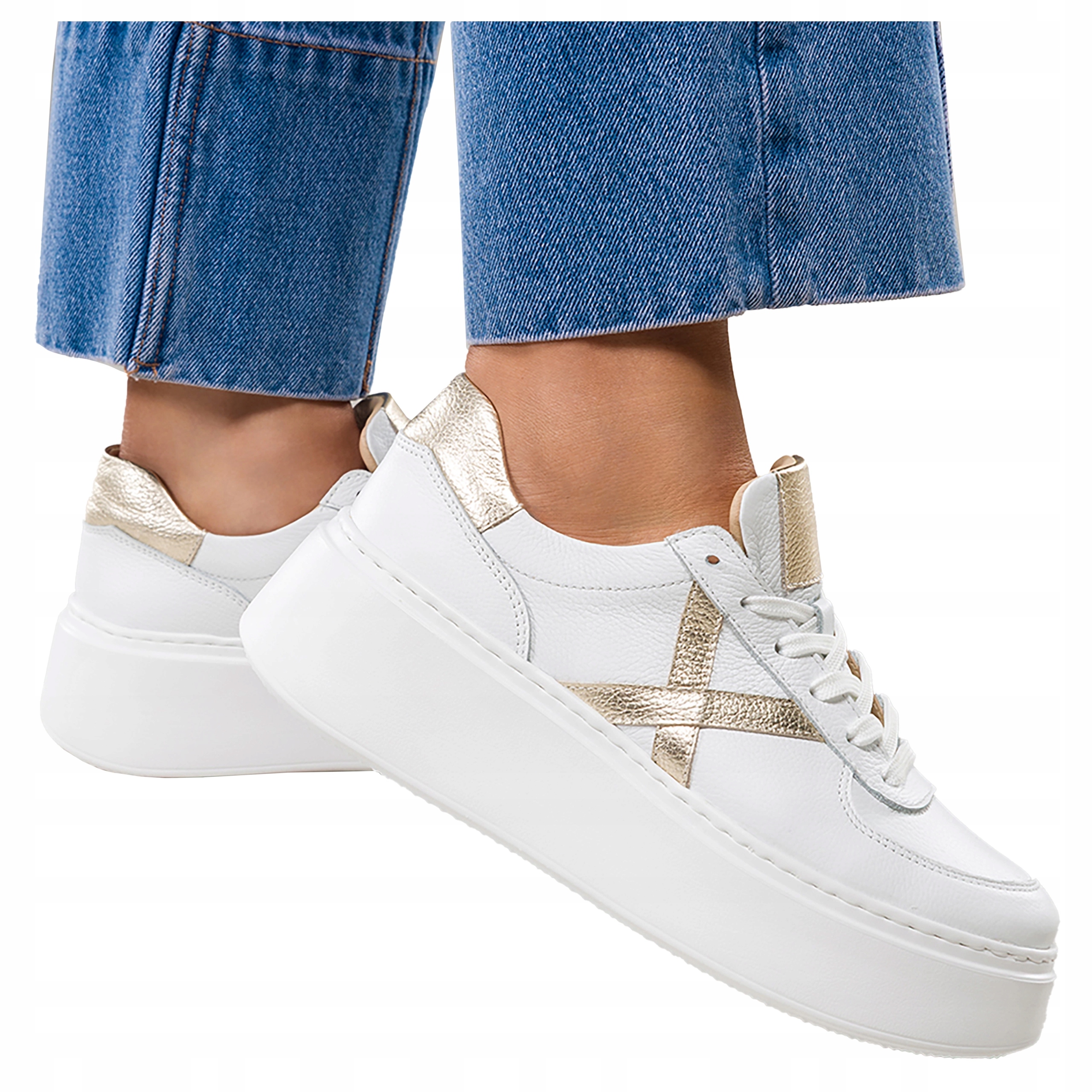 Dámské Tenisky Bílé Kožené Sportovní Pohodlné Šněrovací Modní vel. 36