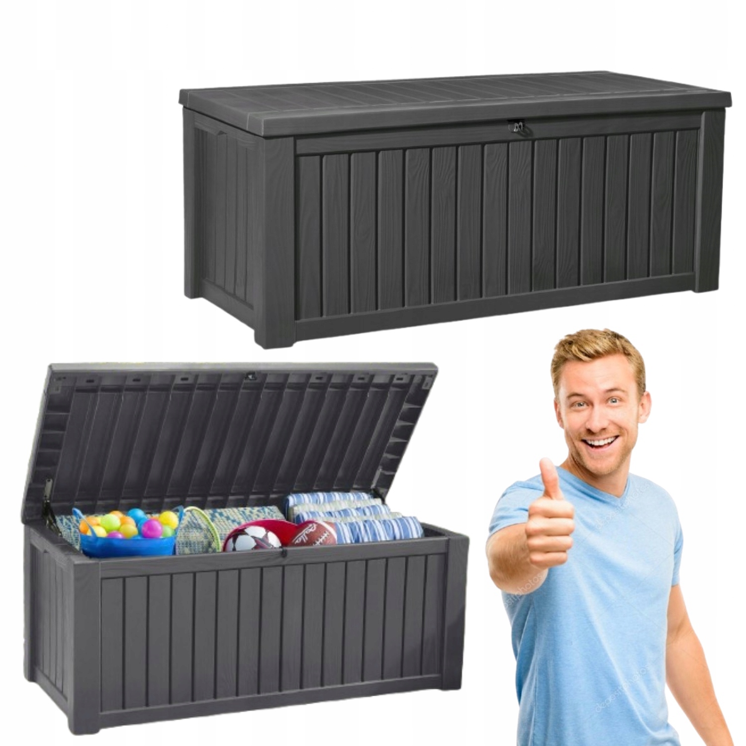 Skrzynia Ogrodowa Balkonowa Duża Grafitowa Kufer Schowek 570L Box Keter