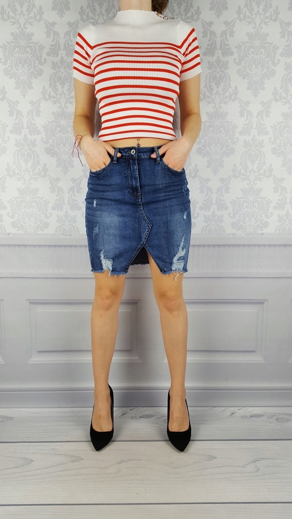 DAMSKA SPÓDNICA ELASTYCZNA - KOBIECA - JEANS - ZIP Długość przed kolano