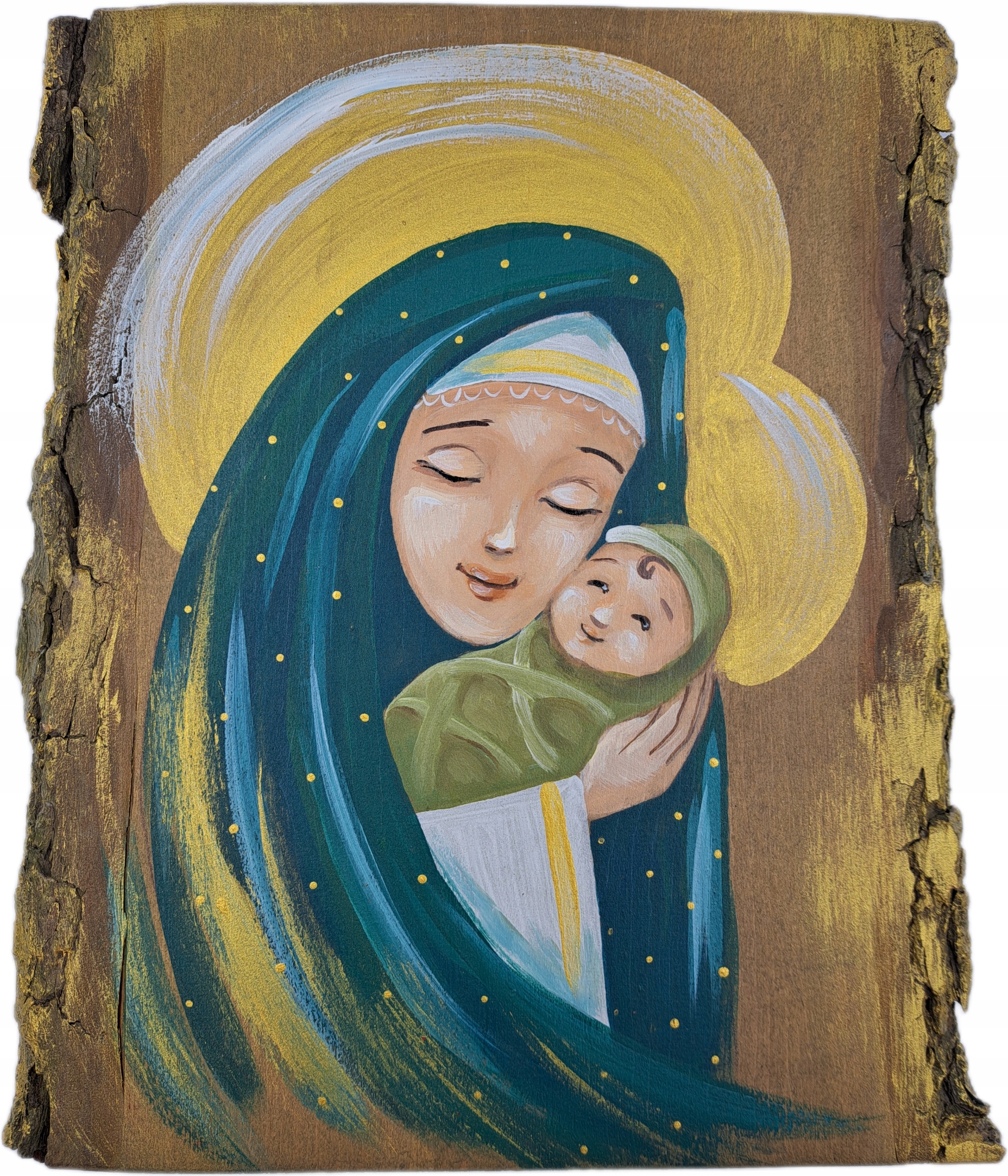 Obraz na masivním dřevě Anděl na dárek malovaný Svaté Přijímání Křest