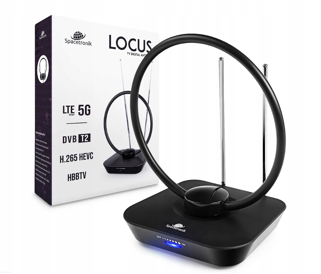 Antena pokojowa DVB-T2 Spacetronik Locus Tv zasilacz 45dB