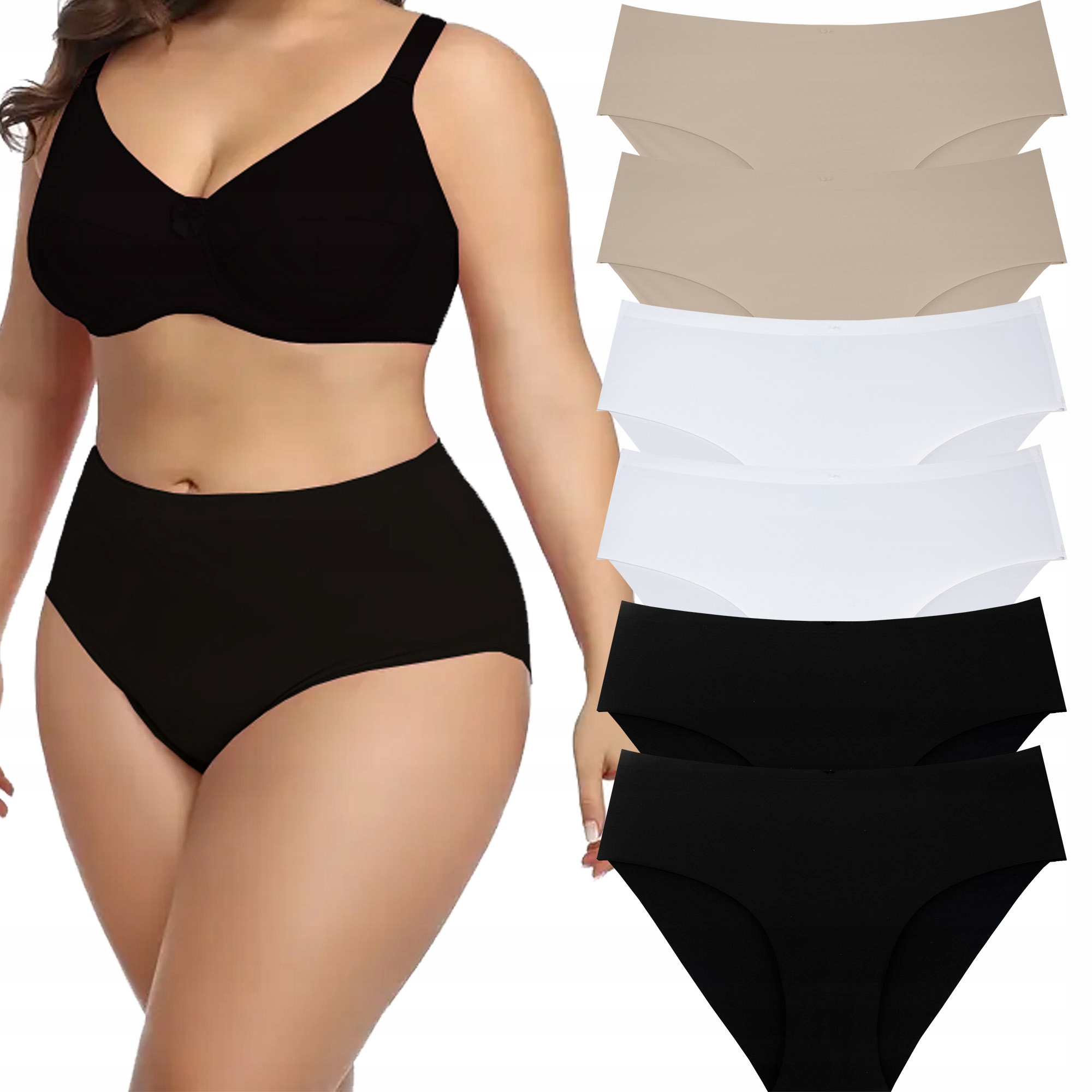 

6x Majtki Damskie Plus Size Bezszwowe Laserowo XL