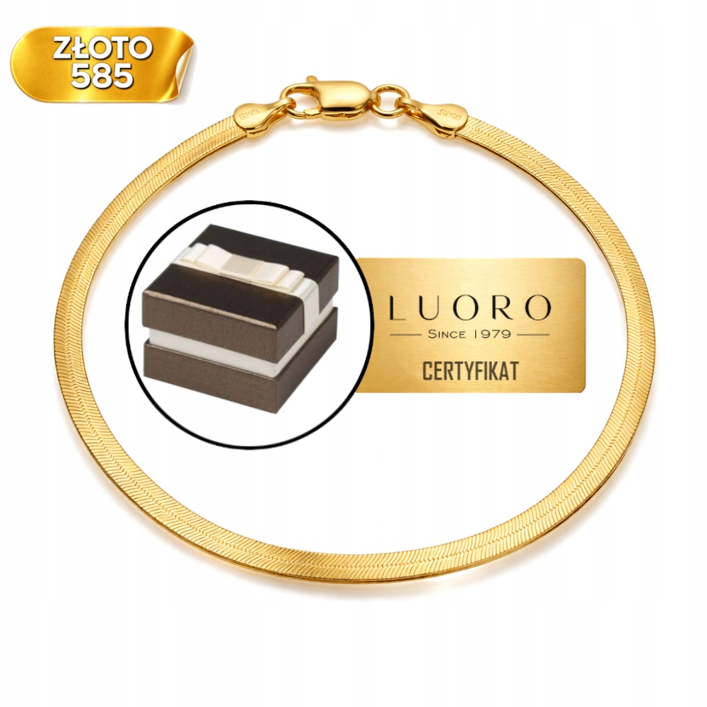 Zlatý Náramek 585 14K Páska 19 CM Žlutá Elegantní Jemná