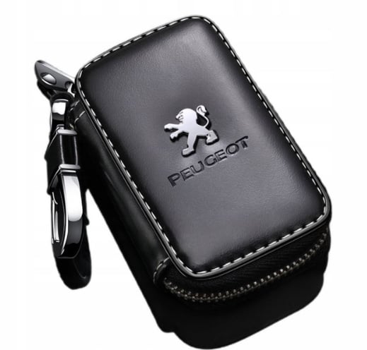 Etui na kluczyk pasuje do Marki Peugeot skórzane z logo i łańcuszkiem