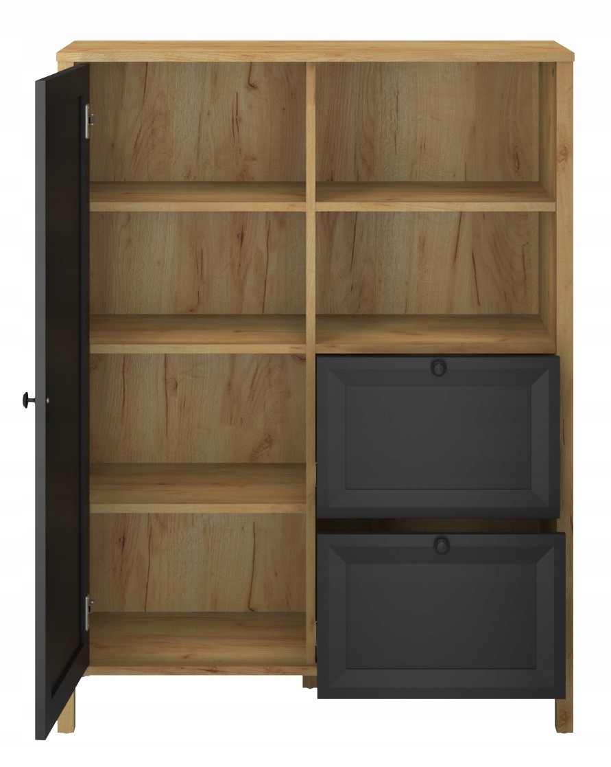 PROSTA KOMODA 92 CM CZARNA LOFT DĄB ZŁOTY CRAFT Kolekcja BRENT