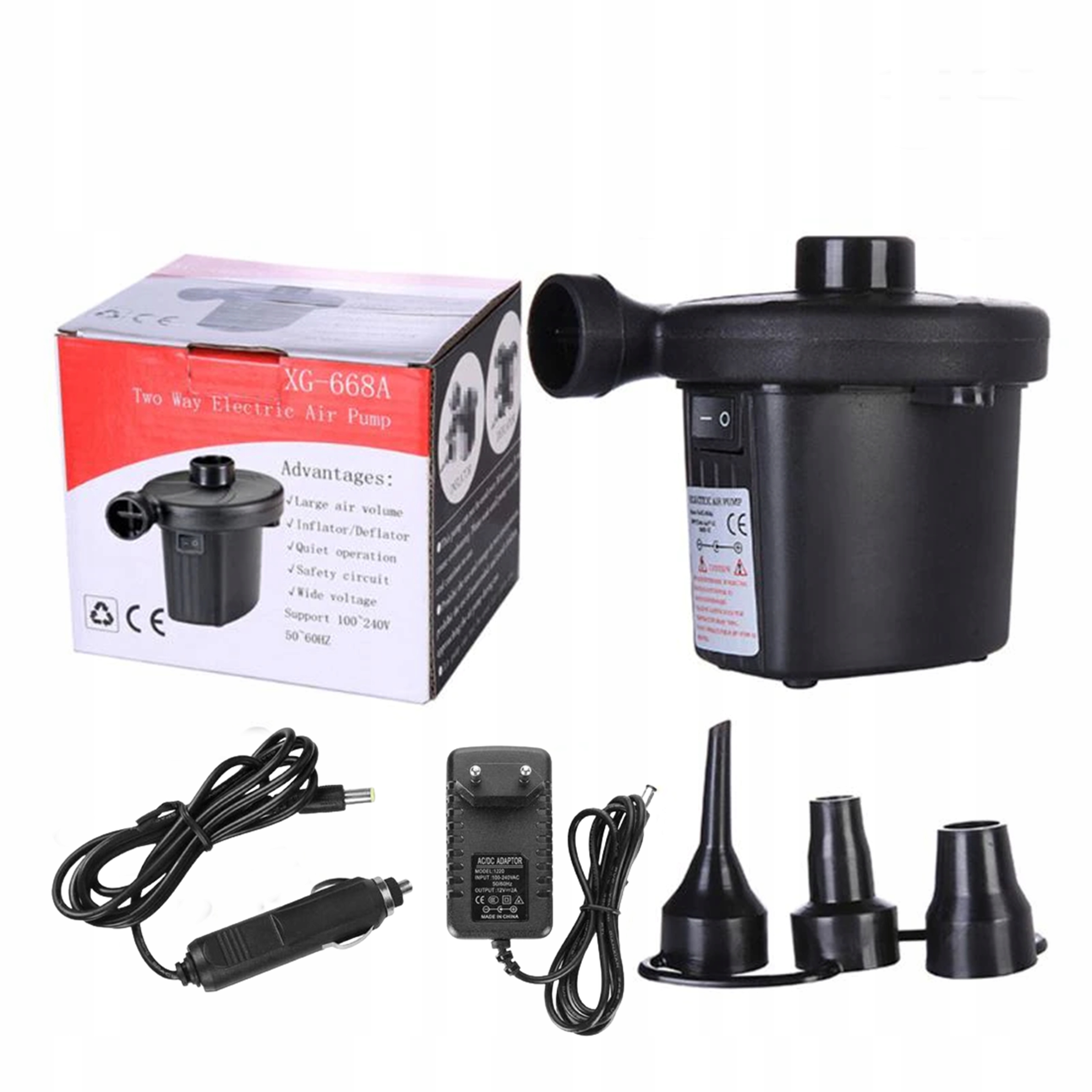 POMPKA ELEKTRYCZNA DO MATERACA BASEN PIŁKI KOŃCÓWKI 230V 12V 2w1