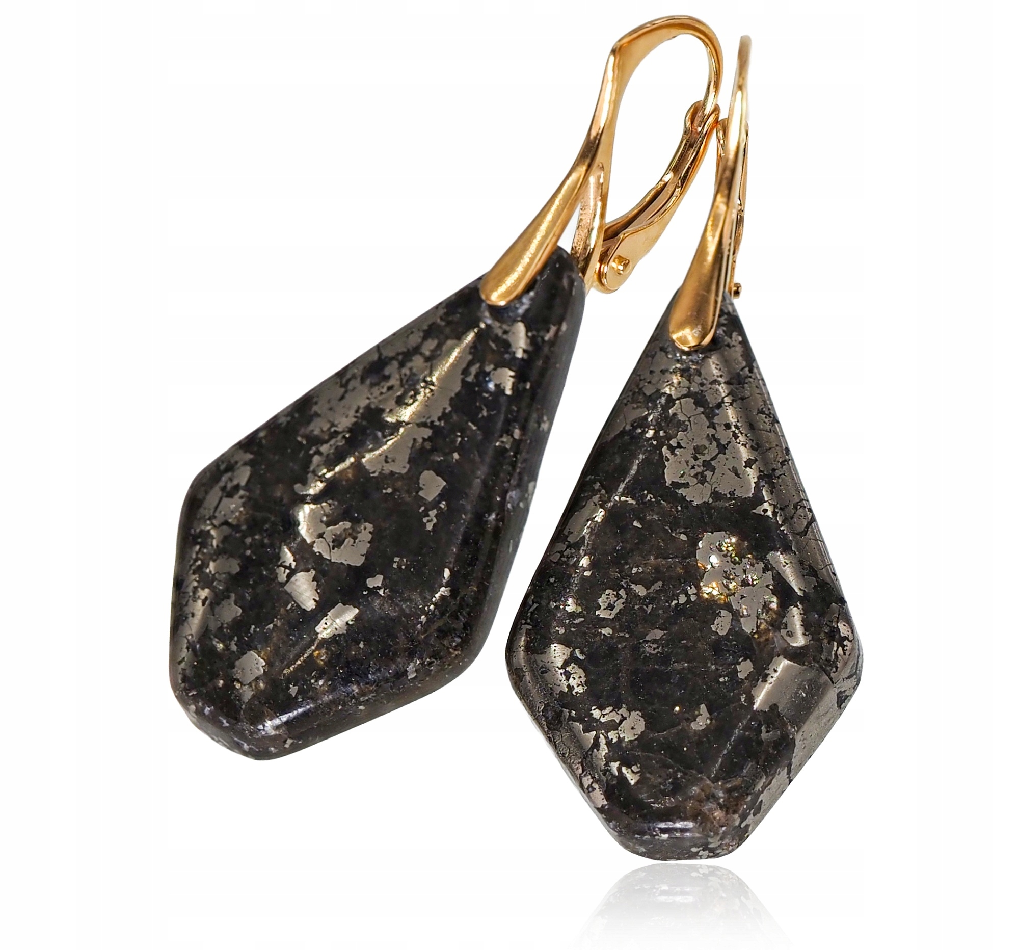 Pyrit Neobvyklé Náušnice Zlaté Stříbro Unikát