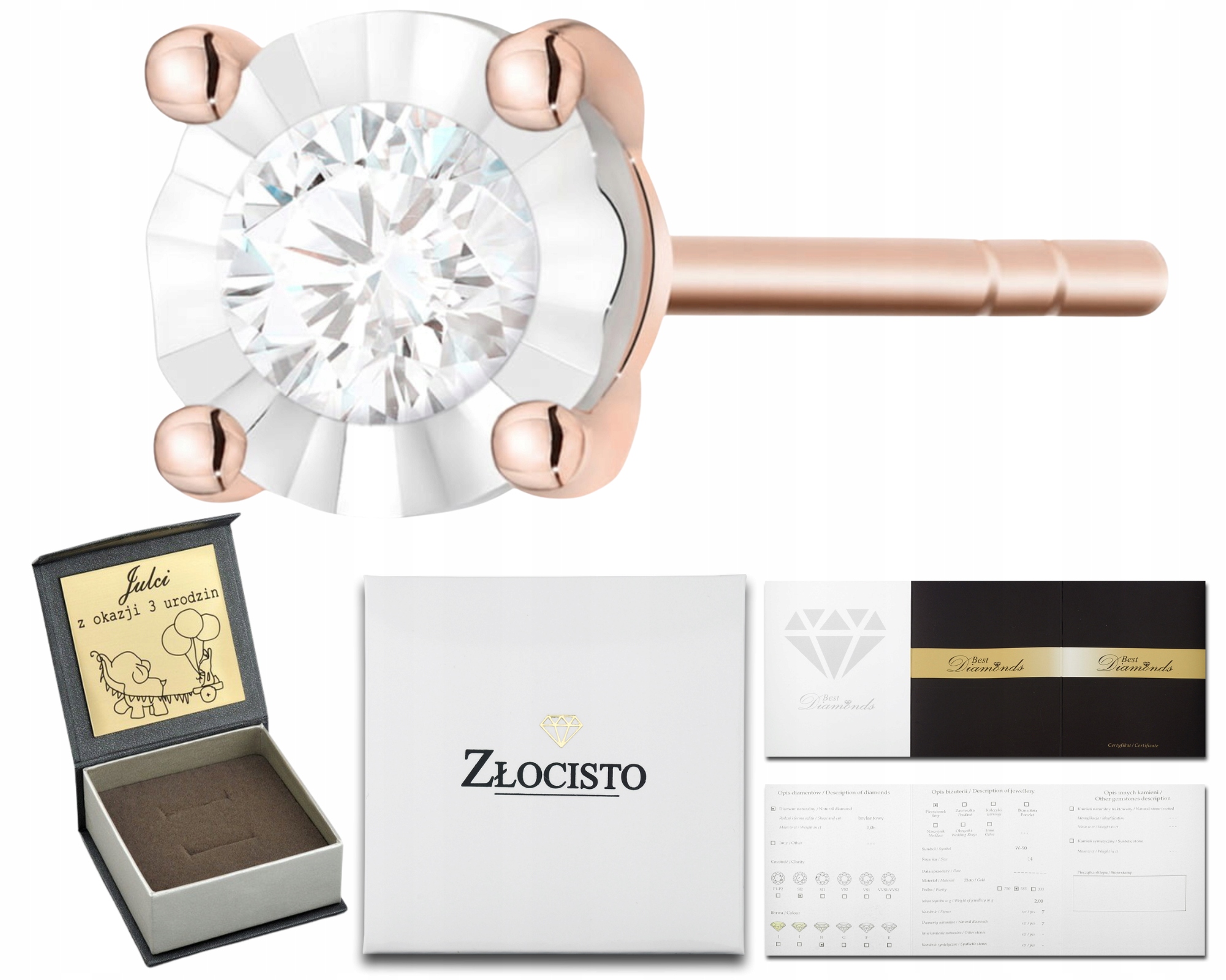 Růžové Zlato Náušnice S Diamantem Briliant Zlato 585 Dárek Gravírování