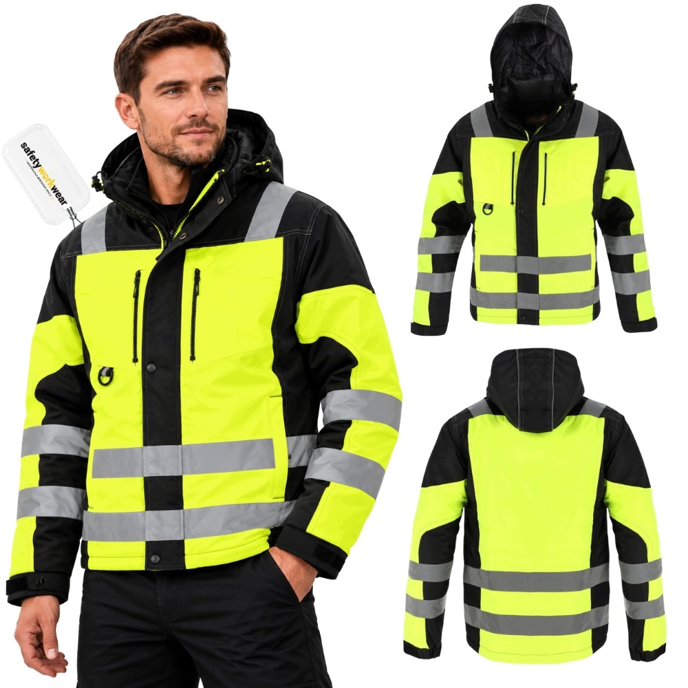 Odrazová Pracovní zimní bunda Bozp ochranná Zateplená s kapucí Hi-vis L