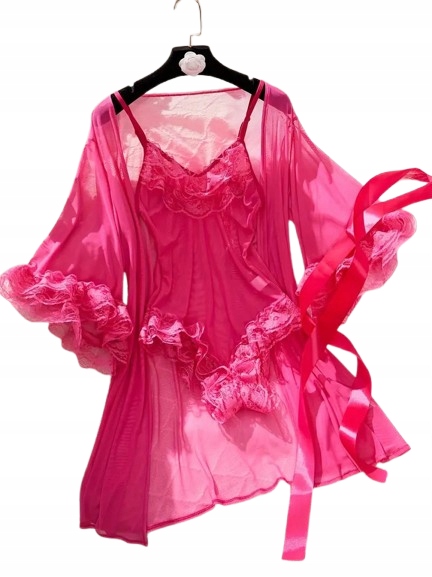 Sexy Síťovaný Růžový Komplet Župan Body M