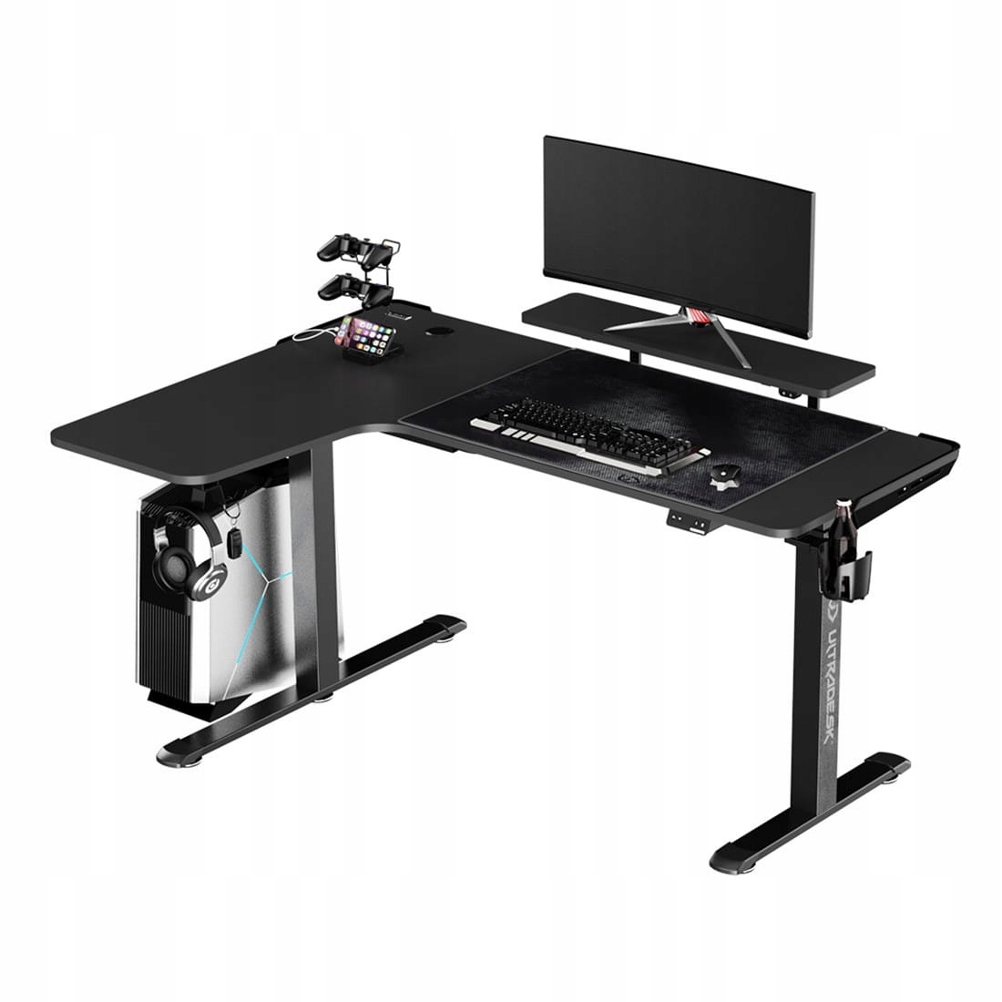 Ultradesk Psací stůl pro hráče Winger černý, 111x155x60 cm, 75-122 cm