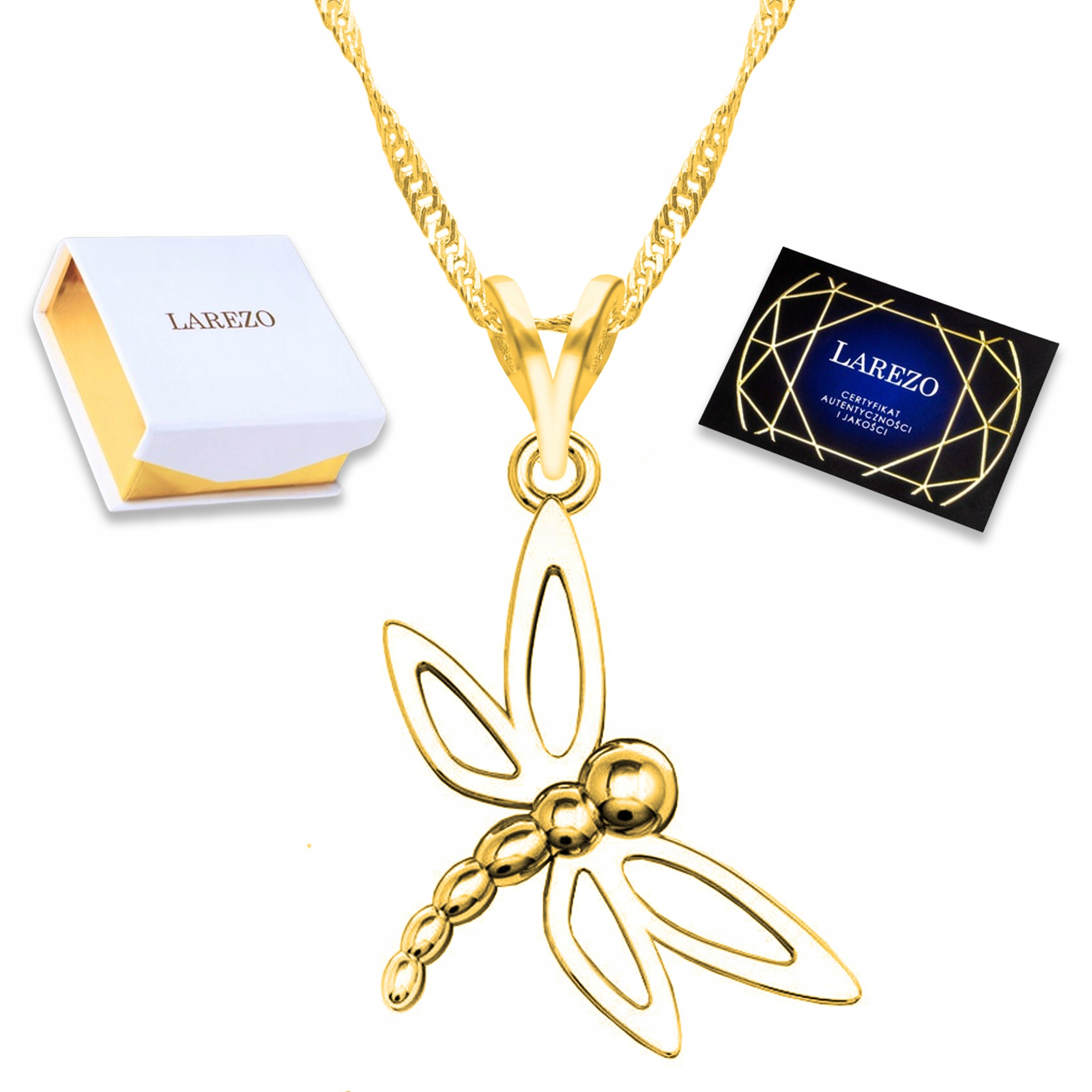 Zlatý náhrdelník Vážka Hmyz Křídla Zvíře Stříbro 925