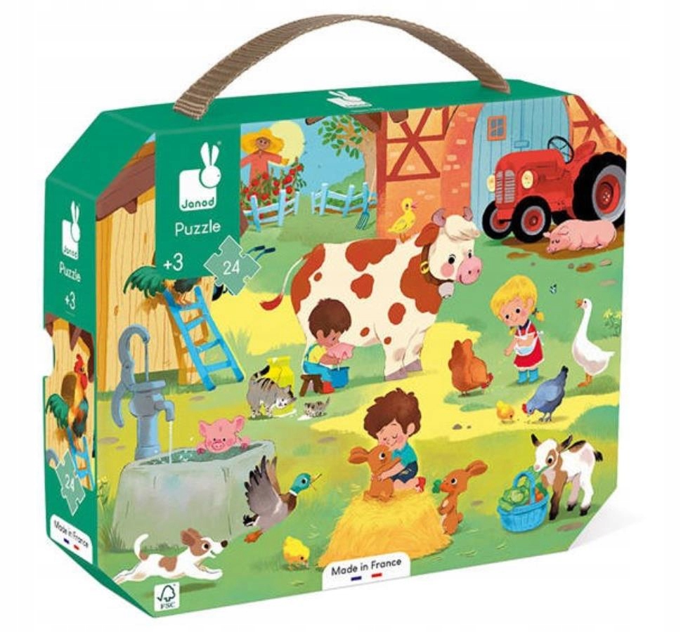 

Dzień na farmie puzzle 24 el. walizka Janod 3+