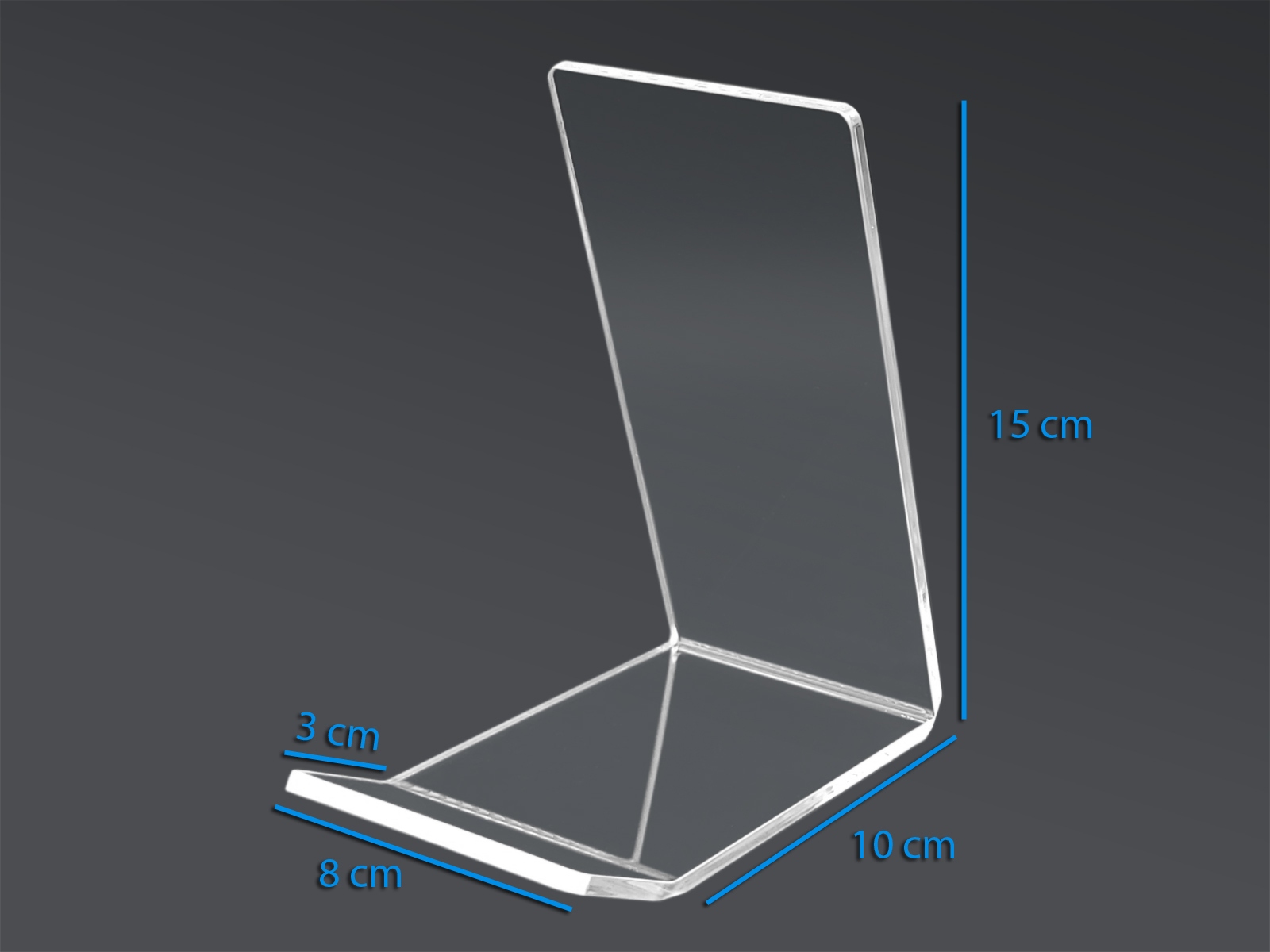 STOJAK PODPÓRKA KSIAŻKĘ PŁYTĘ PLEXI PRZEZROCZYSTA Wysokość produktu 15 cm