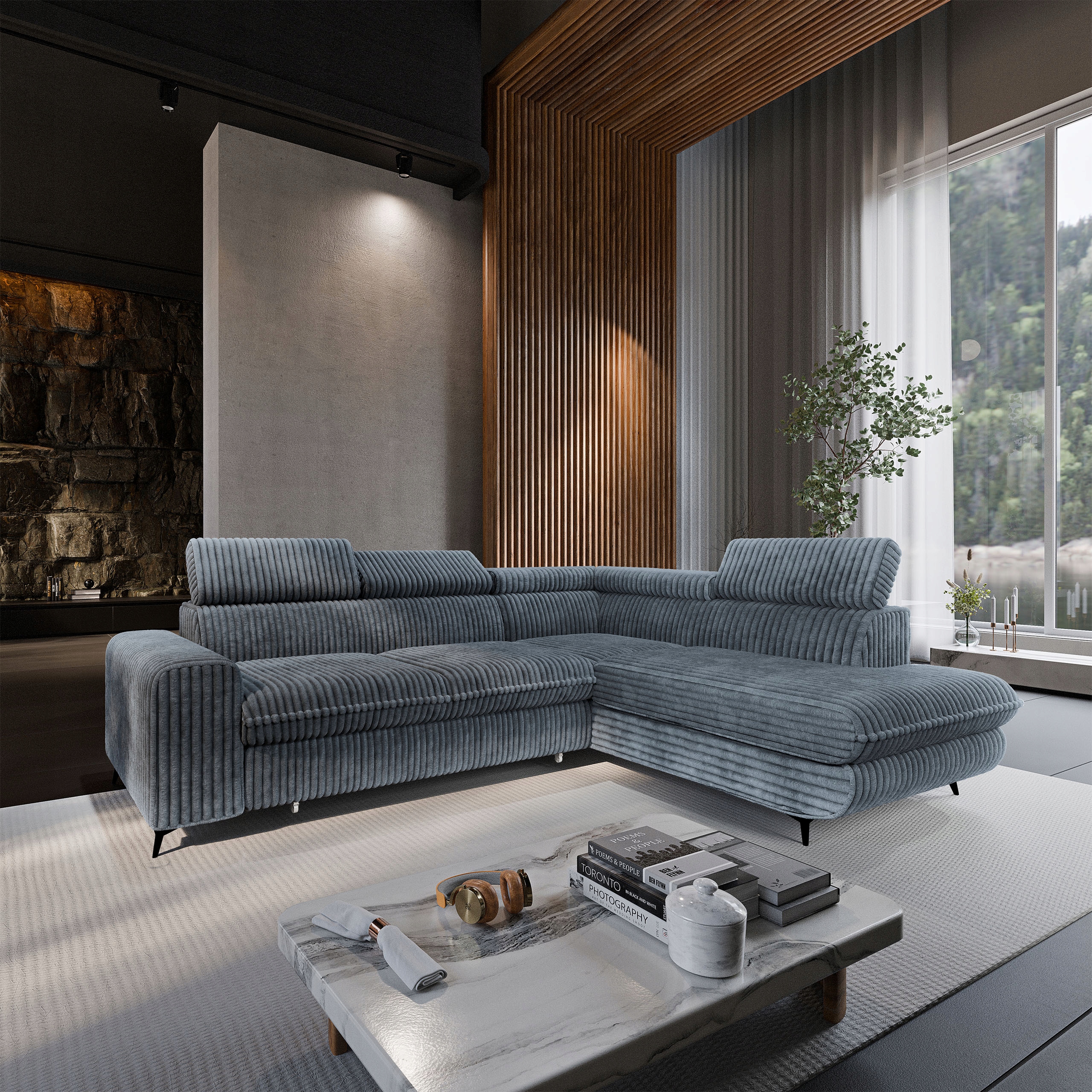 Rohová Sedací Souprava Veliss Funkce Spaní Kontejner Klasický Pú Šedý